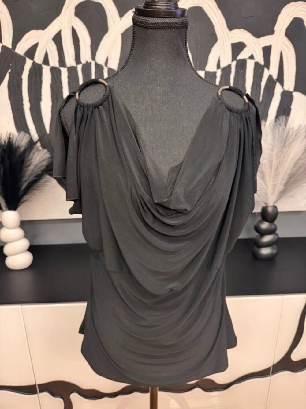Jaipur Black Draped Cowl Neck Top Womens M